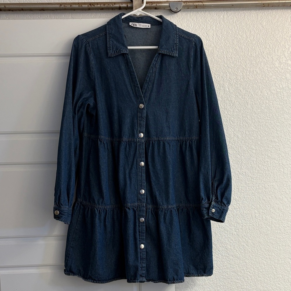 Zara Navy Denim Button-Down Dress